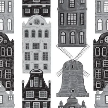 Amsterdam. Seamless pattern with old historic buildings Stock Illustration