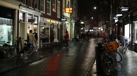 Amsterdam street at night Stock Footage 46154879