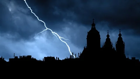 Amsterdam: Thunderstorm and Lightning over the Silhouette of City, Netherland Stock Footage 129892740