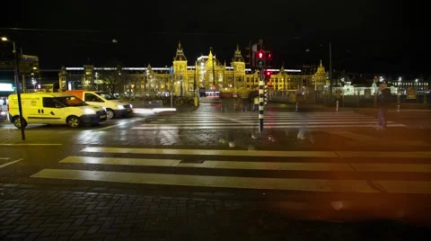 Amsterdam Time Lapse Train Station in view wide angle #04 Stock Footage 39982733
