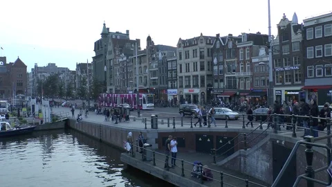 Amsterdam. Trams on Damrak. Evening. Stock Footage 104725672