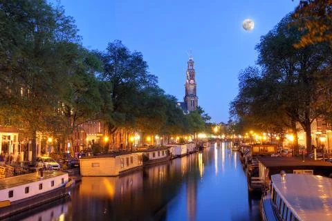 Amsterdam under moonlight Stock Photos