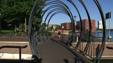 Amsterdam Urban beach at Java Island in the Eastern Docklands Stock Footage 27522938