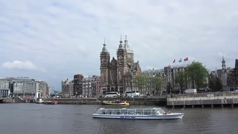 Amsterdam, view of Open Overfront and St.Nicolaaskerk Stock Footage 77255817