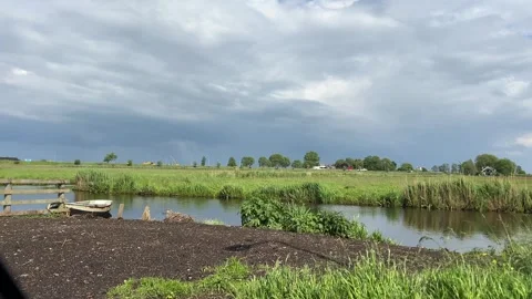 Amsterdan Forest, rural landscape with open fields, a pond and green fields Stock-Footage 342750082