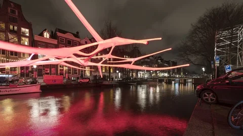 Amsterdan Light Festival (artwork A.N.N.) 8K Stock Footage