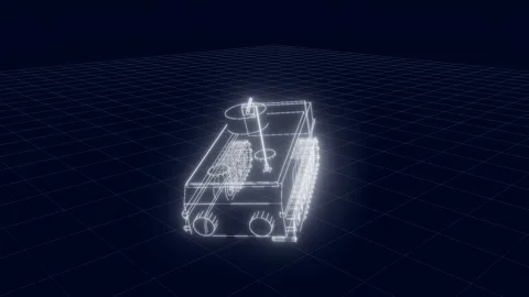 Amtrac blueprint tumbling turntable technical drawing 3D animation seamless loop Stock Footage 342241158