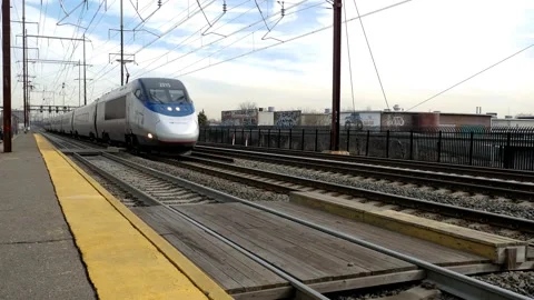 Amtrak Acela express train at high speed in New Jersey (w/ audio) Stock Footage 234661250