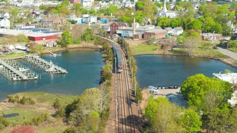 Amtrak Train Aerial Stock Footage 335097132