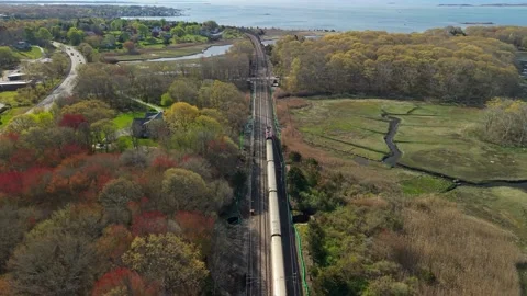 Amtrak Train Aerial Stock Footage 335097133
