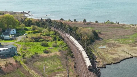 Amtrak Train Aerial Video stock 335097139