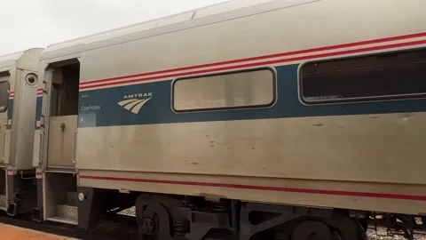 Amtrak Train Departs the Station Stock Footage 171527862