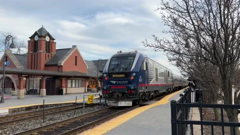 Amtrak Train Leaving Glenview Station Stock Footage 171528068