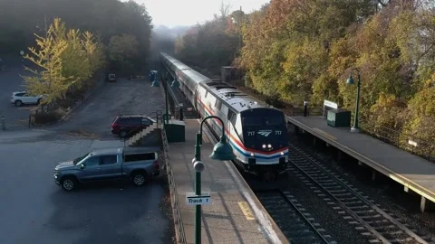 Amtrak Train Rolls through Garrison Metro North Station, NY Stock Footage 142614863