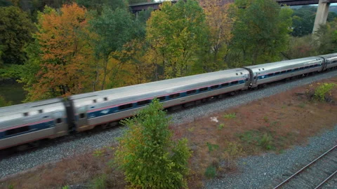 Amtrak Vermonter Train at White River Jct, VT on 10/12/24 Stock Footage 313843213