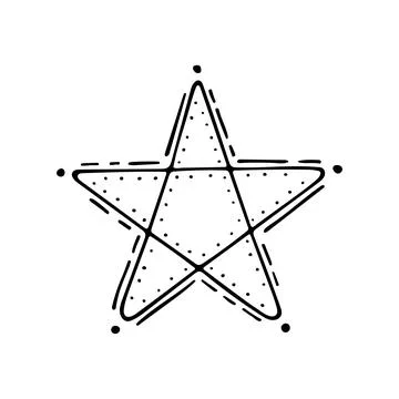 Amulet with a five-pointed star sketch. Symbol of the occult line art. Witch  Stock Illustration