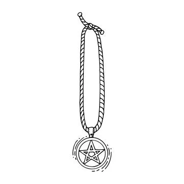 Amulet with a five-pointed star sketch. Symbol of the occult line art. Pendan Illustrazione stock