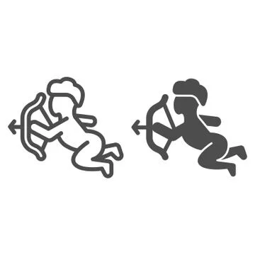 Amur line and solid icon, valentine day concept, cupid sign on white background 스톡 일러스트