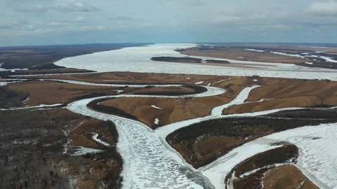 Amur river. Winter 2019. Drone shot. Stock Footage