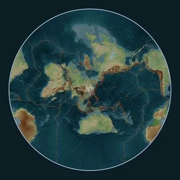 Amur tectonic plate. Wiki. Lagrange Oblique. Volcanoes and boundaries Stock Illustration