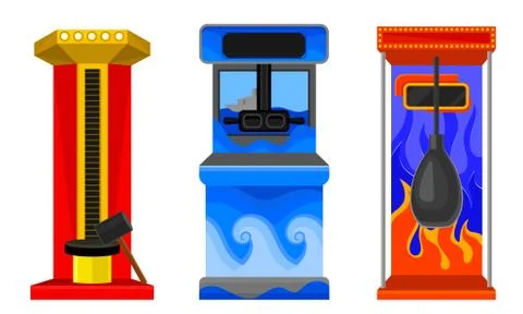 Amusement Machine Isolated on White Background Vector Set Illustrazione stock