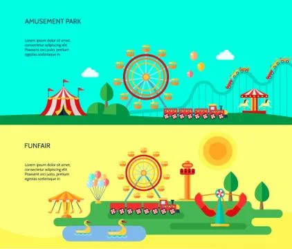 Amusement Park 2 Flat Horizontal Banners Ilustração Stock
