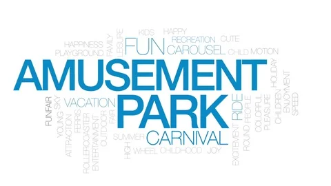 Amusement park animated word cloud, text design animation. Kinetic typography. Stock Footage 77152264