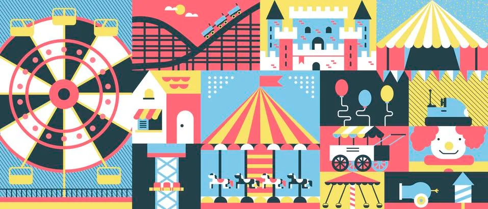 Amusement park background flat Stock Illustration