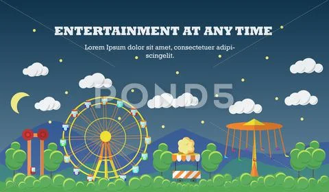 Amusement park banner concept vector illustration in flat style design. City Stock Illustration
