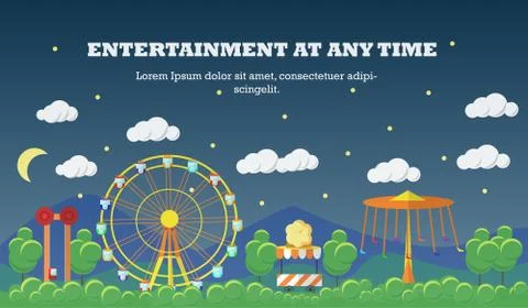 Amusement park banner concept vector illustration in flat style design. City Stock Illustration