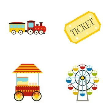 Amusement park carnival elements flat icons set Illustrazione stock