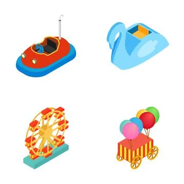 Amusement park carnival elements isometric illustrations set Illustrazione stock