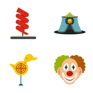 Amusement park carnival elements set flat style Stock Illustration