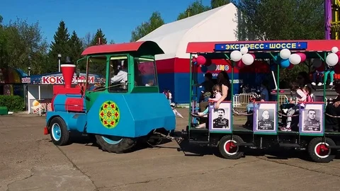 Amusement park. Carousel. Children's train Stock Footage 109117265