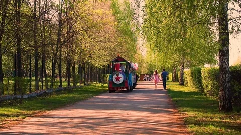 Amusement park. Carousel. Children's train. Stock Footage 109117282