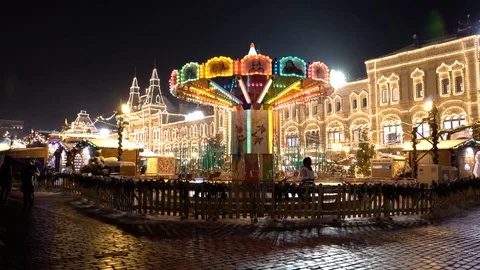 Amusement park. Carousel in lights Video stock 85677163