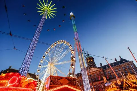 Amusement park at the center of Amsterdam  night Stock Photos