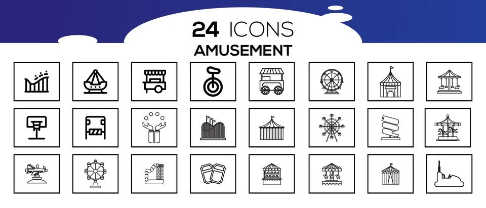Amusement park design elements collection, vector illustration. With clown, c Ilustração Stock