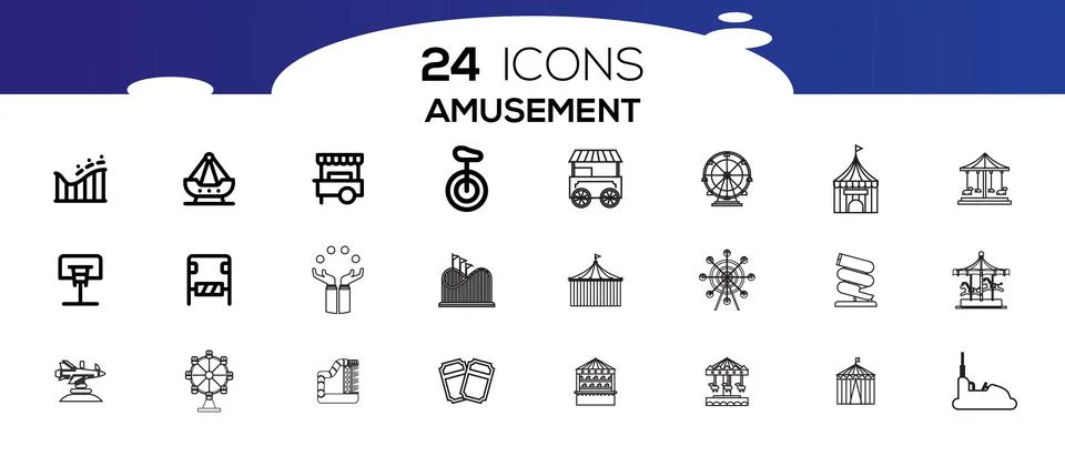 Amusement park design elements collection, vector illustration. With clown, c Ilustración de archivo