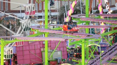Amusement park  at dusk Stock Footage 24865918