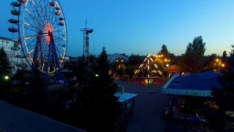 Amusement Park at dusk Stock Footage 96076734