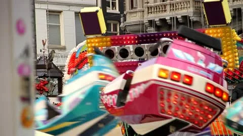 Amusement park exciting ride attraction Stock Footage