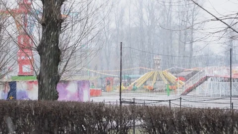 Amusement Park the first snowfall is empty sadly 스톡 동영상 122294080