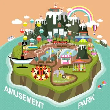 Amusement park in flat design Stock Illustration