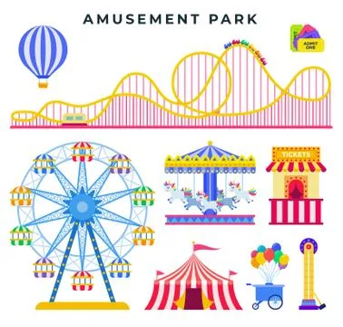 Amusement park flat elements, isolated on white background. Everything for Stock Illustration