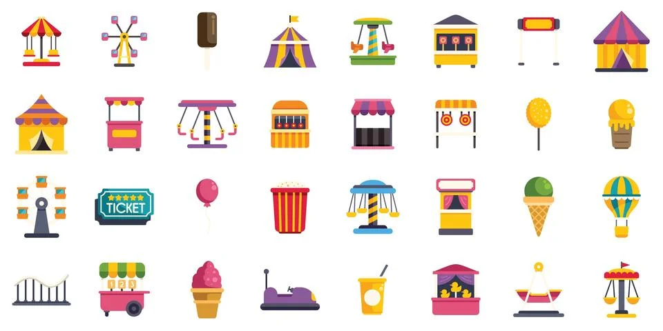 Amusement park fun, carousel, rollercoaster, and carnival games bringing jo.. Ilustración de archivo