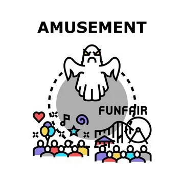 Amusement park funfair with ghost and people Illustration