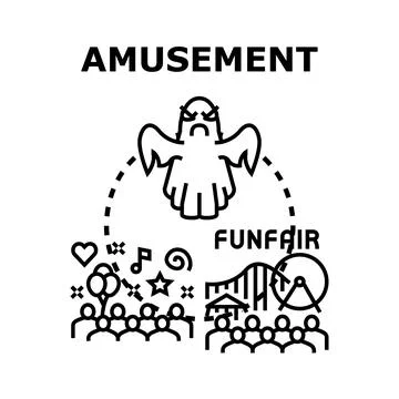 Amusement park funfair with ghost and people Illustrazione stock