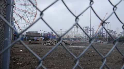 Amusement Park Grid Bars Lockdown Foggy Day Stock Footage 129581021