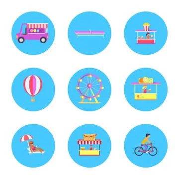 Amusement Park Icon Collection Vector Illustration Illustrazione stock